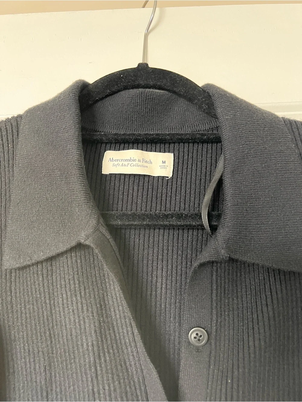 Abercrombie & Fitch Dark Gray Ribbed Button-Up Cardigan